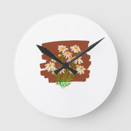 Reloj Redondo Mediano Diseño floral rústico sobre fondo marrón