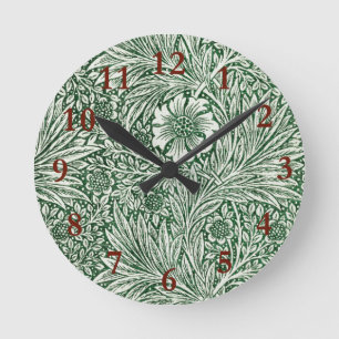 Reloj Redondo Mediano diseño floral verde caléndula de william morris