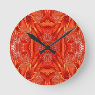 Reloj Redondo Mediano Diseño fractal de plumas delgadas - rojo