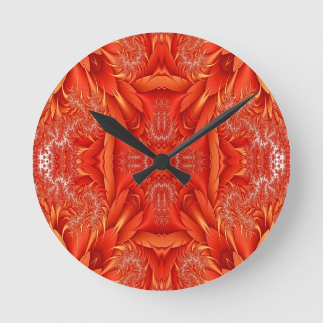 Reloj Redondo Mediano Diseño fractal de plumas delgadas - rojo (Anverso)