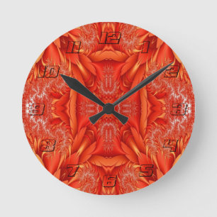 Reloj Redondo Mediano Diseño fractal de plumas delgadas - rojo