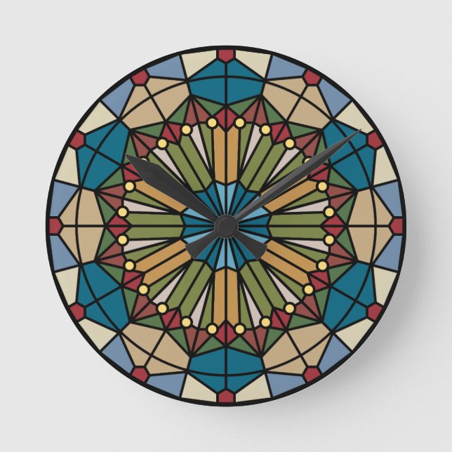 Reloj Redondo Mediano diseño geométrico del modelo del vitral moderno (Anverso)