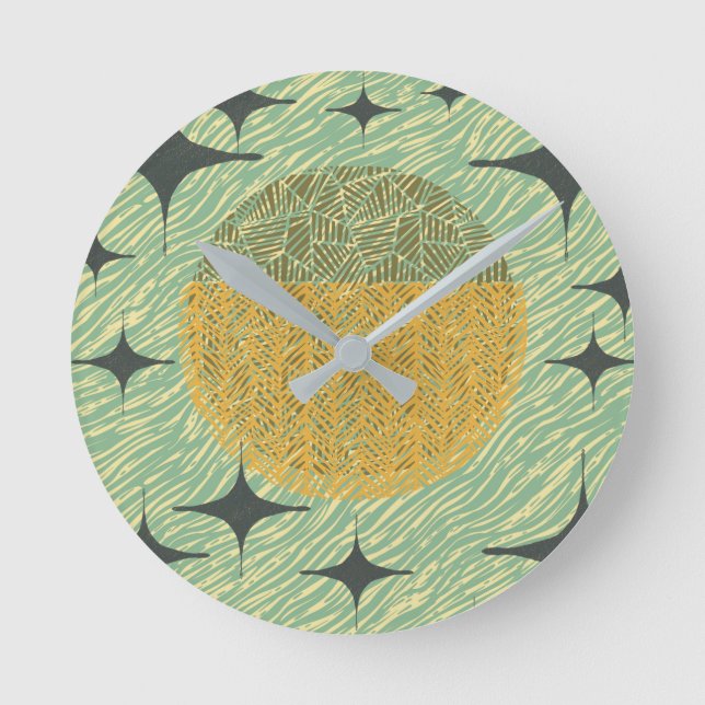 Reloj Redondo Mediano Diseño geométrico Starburst de Mid Century (Anverso)