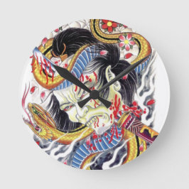 Reloj Redondo Mediano Diseño Grotesco y de tatuaje de serpientes