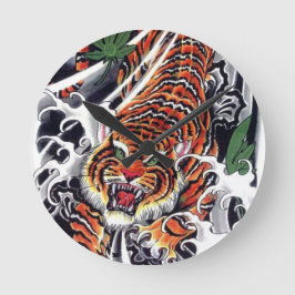 Reloj Redondo Mediano Diseño japonés de tigre y arce