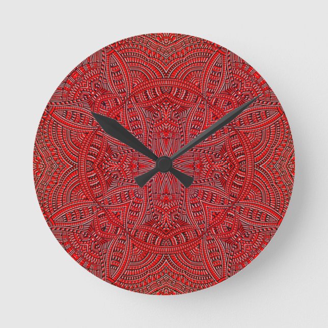 Reloj Redondo Mediano Diseño lindo enrrollado abstracto rojo eléctrico (Anverso)