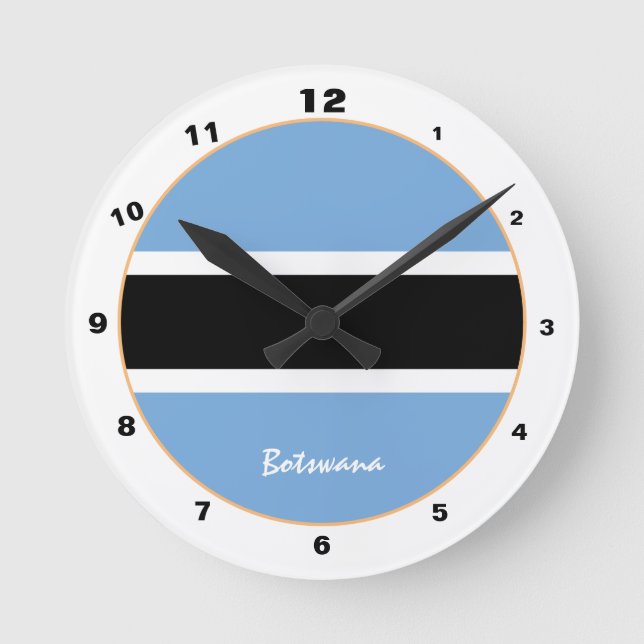 Reloj Redondo Mediano Diseño moderno con bandera de Botswana, hogar de B (Anverso)