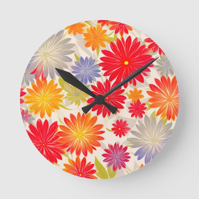 Reloj Redondo Mediano Diseño moderno Red Daisy BOHO (Anverso)
