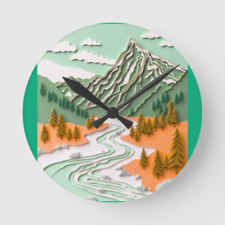 Reloj Redondo Mediano diseño Montaña recorte de papel