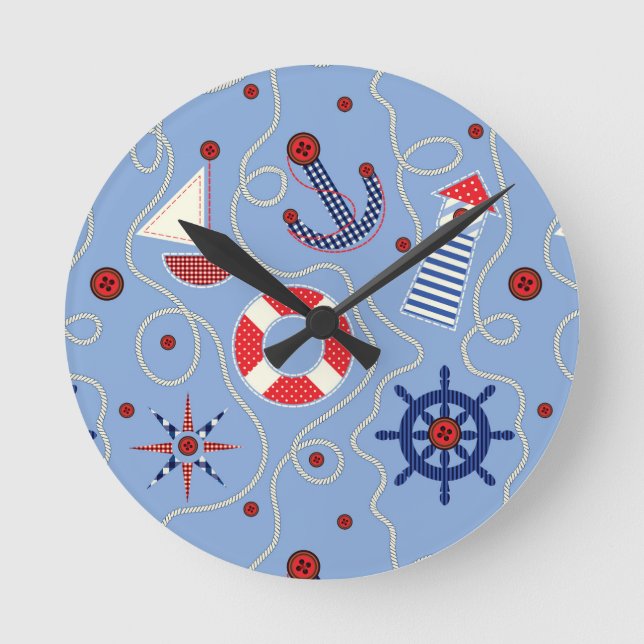 Reloj Redondo Mediano Diseño náutico de parchwork (Anverso)