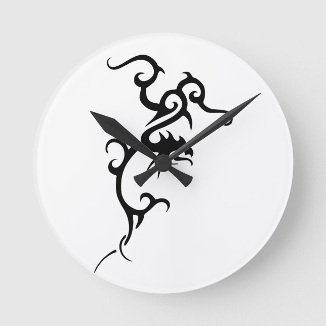 Reloj Redondo Mediano Diseño negro del dragón del tatuaje (Anverso)