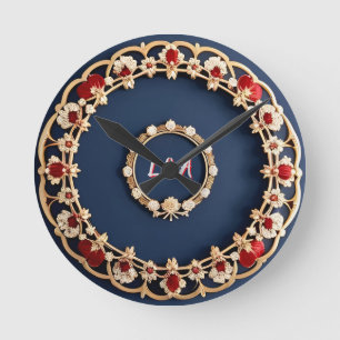 Reloj Redondo Mediano Diseño Ornamental Floral Elegante
