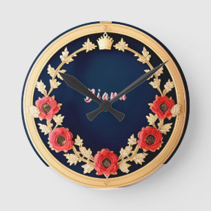 Reloj Redondo Mediano Diseño Ornamental Floral Elegante