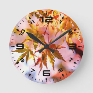 Reloj Redondo Mediano Diseño panorámico de hojas de arce-21355