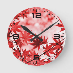 Reloj Redondo Mediano Diseño panorámico de hojas de arce-21355