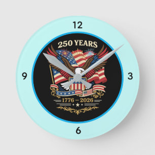 Reloj Redondo Mediano Diseño Patriótico Águila USA 250 Años