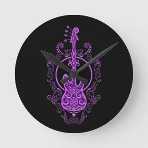 Reloj Redondo Mediano Diseño púrpura complejo de la guitarra baja en