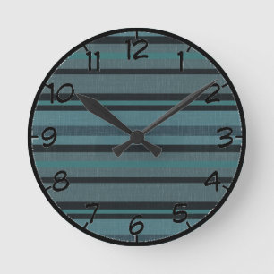 Reloj Redondo Mediano Diseño rayado mirada de lino verde azulada del