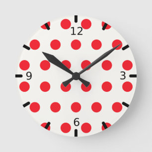 Reloj Redondo Mediano Diseño retro de punto de polka roja