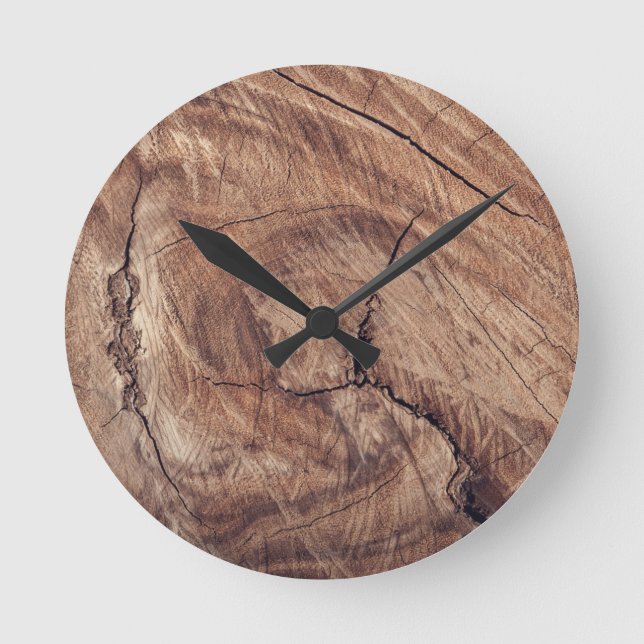 Reloj Redondo Mediano Diseño rústico de textura de grano de madera (Anverso)