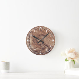 Reloj Redondo Mediano Diseño rústico de textura de grano de madera