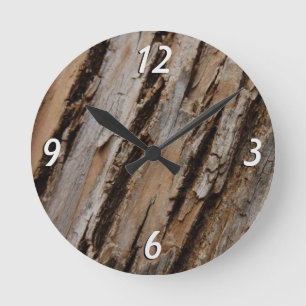 Reloj Redondo Mediano Diseño Texturizado Abstracto Natural Corteza de Ár