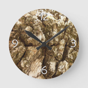 Reloj Redondo Mediano Diseño Texturizado Natural de Corteza de Árbol II