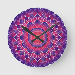 Reloj Redondo Mediano Diseño tradicional de mandala morado azul   