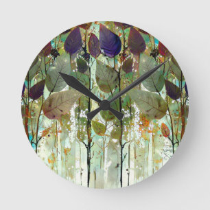 Reloj Redondo Mediano Diseño unisex de bosque de hoja artística