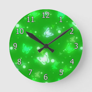 Reloj Redondo Mediano Diseño verde claro de las mariposas ligeras del