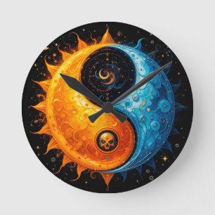 Reloj Redondo Mediano Diseño Yin Yang que representa el sol y la luna