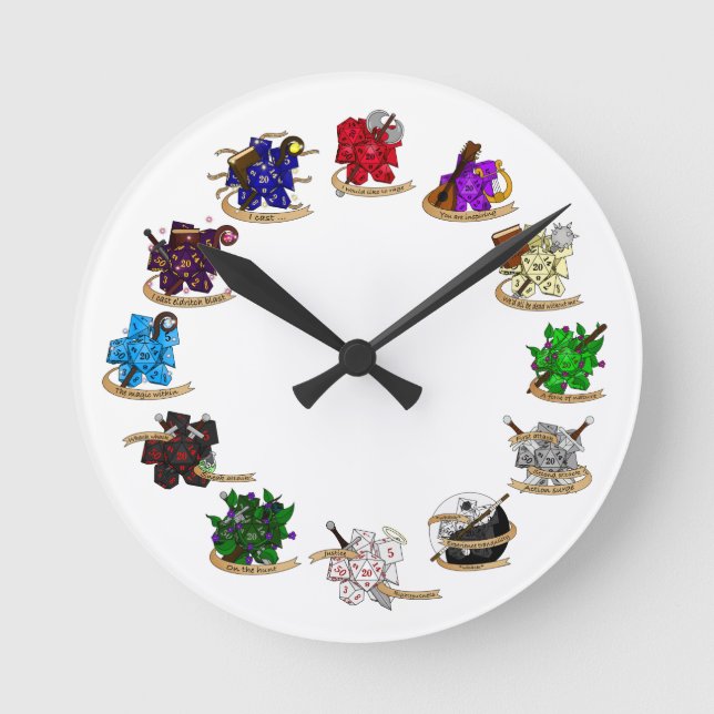 Reloj Redondo Mediano Diseños de dados de Dungeons and Dragons Class (Anverso)