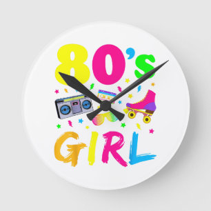 Reloj Redondo Mediano Disfraz de fiesta de cumpleaños de chica de los 80