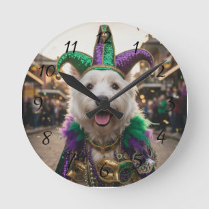 Reloj Redondo Mediano Disfraz de perro bufón de Mardi Gras