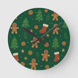 Reloj Redondo Mediano Diversión de Navidad con Pan de Jengibre
