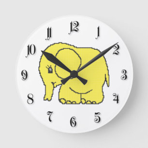 Reloj Redondo Mediano Divertido elefante amarillo de costura cruzada