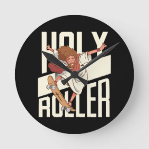 Reloj Redondo Mediano Divertido Jesús de Patinaje sobre Ruedas Holy Roll