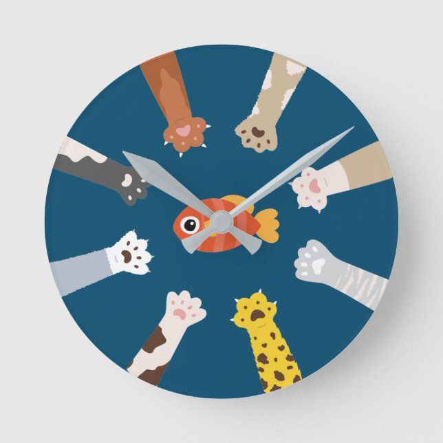 Reloj Redondo Mediano Divertido Juego De Diseño De Gatos Para Captar Pes (Anverso)