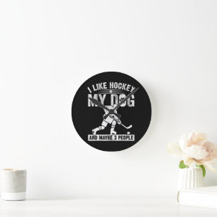 Reloj Redondo Mediano Divertido Me Gusta El Hockey Mi Perro Y Quizás 3 P