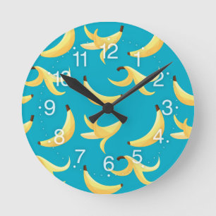 Reloj Redondo Mediano Divertido patrón de plátano amarillo retro editabl