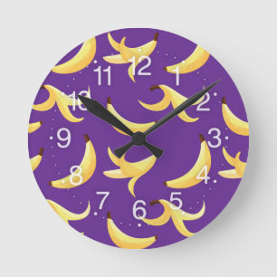 Reloj Redondo Mediano Divertido patrón de plátano amarillo retro editabl