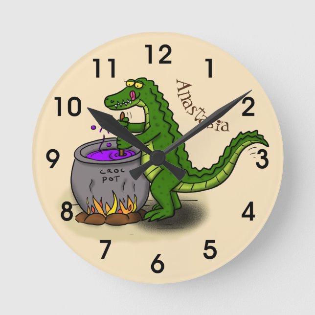 Reloj Redondo Mediano Divertido personalizado de cocina de lagarto verde (Anverso)