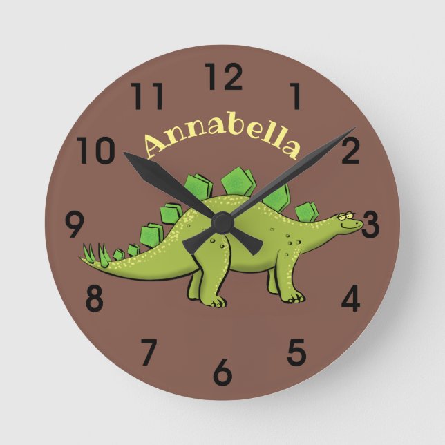Reloj Redondo Mediano Divertido personalizado de dinosaurios estegosauri (Anverso)