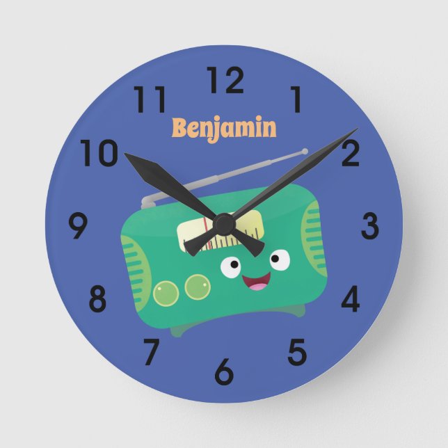 Reloj Redondo Mediano Divertido personalizado de radio retro feliz (Anverso)