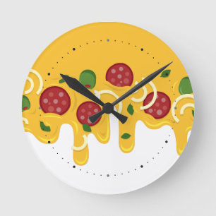 Reloj Redondo Mediano Divertido Queso de Pizza Goteante Retro Keto Fiest