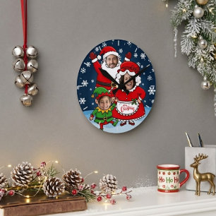Reloj Redondo Mediano Diviértete con una familia de 3 en Navidad