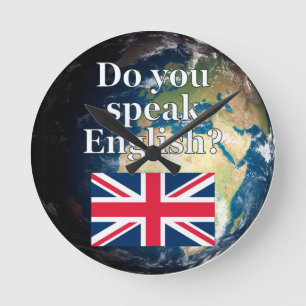 Reloj Redondo Mediano "Do you speak English?" in English. Flag & Earth