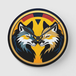 Reloj Redondo Mediano Doble emblema de lobo con círculo dorado