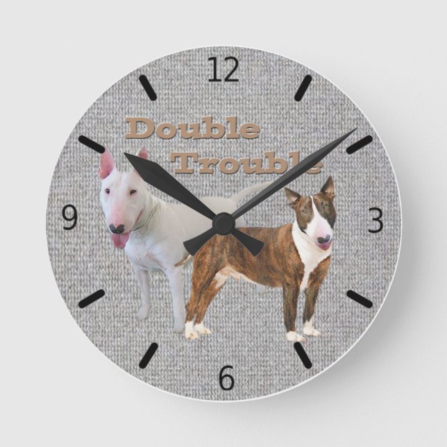 Reloj Redondo Mediano Doble problema de Bull Terrier (Anverso)