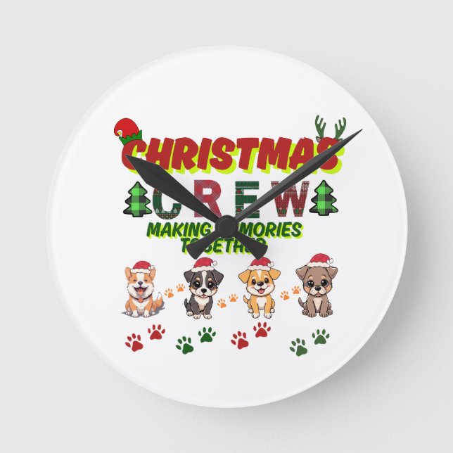 Reloj Redondo Mediano Dog Lover Christmas Family-Christmas crew dogs  (Anverso)